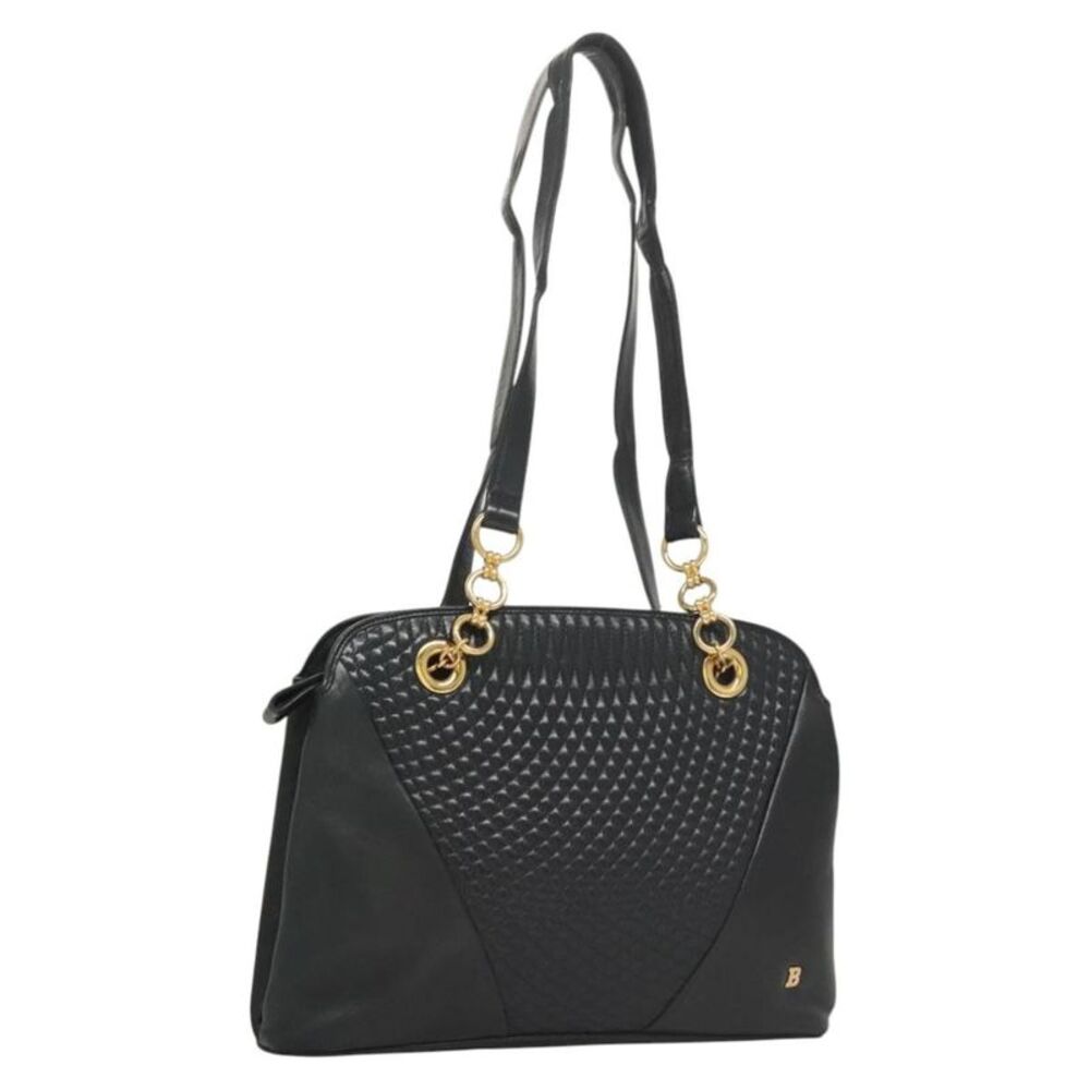 Bally Vintage Quilted Leather Navy Leather Shoulder Bag Bag